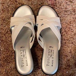 White high heeled sandals